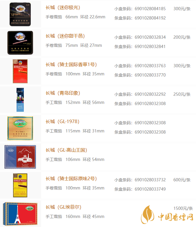 長城香煙價(jià)格表圖2020 長城香煙多少錢一包