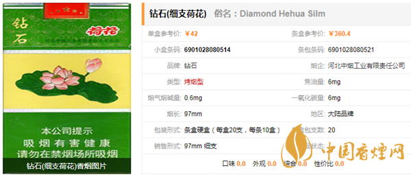 鉆石細支荷花煙多少錢一盒 細支荷花煙價格及參數一覽